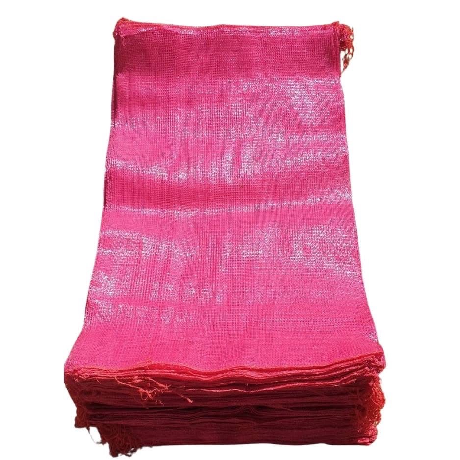 Pink mesh bags, stacked